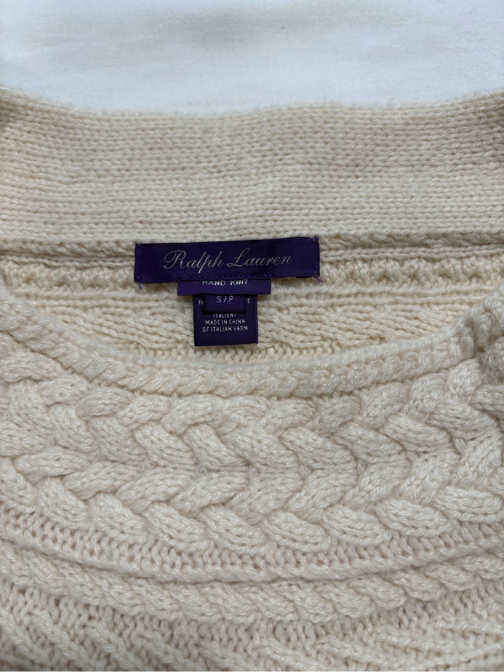 Ralph Lauren Purple Label Ivory Cable Knit Boatneck Sweater